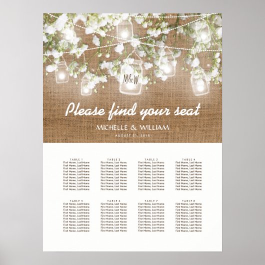 Tableau de sièges Mariage de Burlap Rustique pour  (Devant)