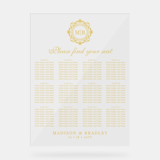 Tableau de sièges Mariage de monogrammes floraux o (Recto)