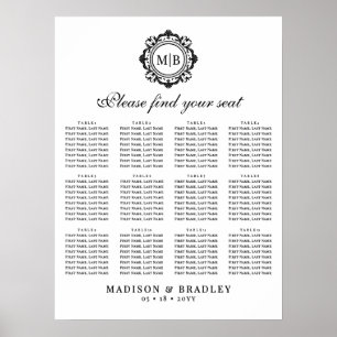 Tableau de sièges Mariage de monogrammes floraux o