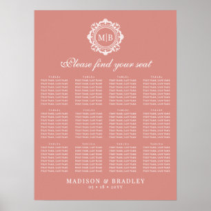 Tableau de sièges Mariage de monogrammes floraux o