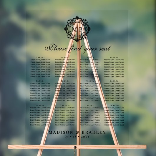 Tableau de sièges Mariage de monogrammes floraux o (Neutre)