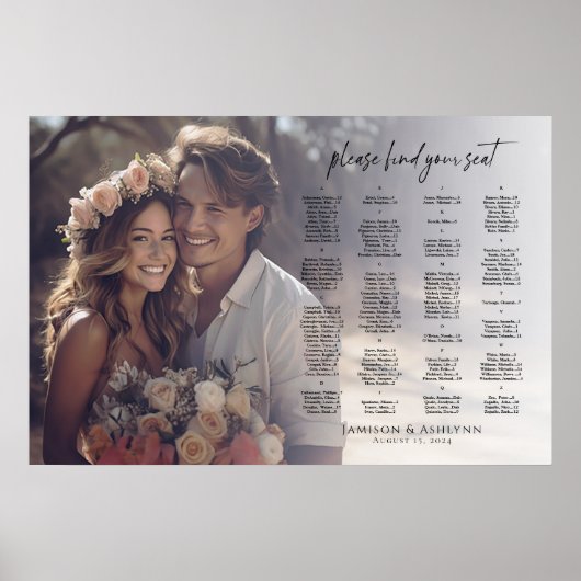 Tableau de sièges mariage de photo élégant alphabé (Devant)