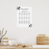 Tableau de sièges Mariage de script noir et blanc (Cuisine)