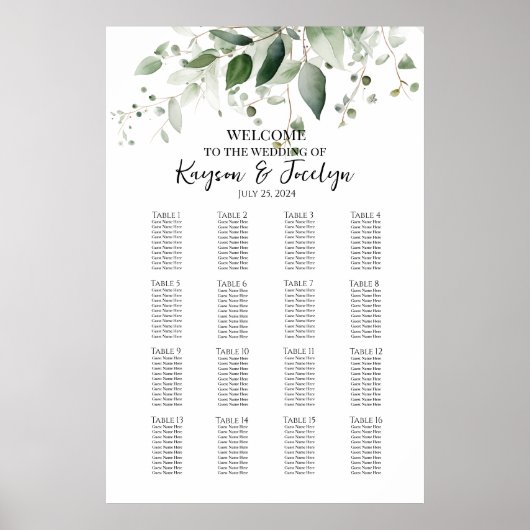 Tableau de sièges mariage élégant et vert 16 table (Devant)