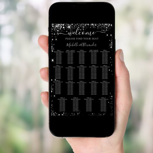 Tableau de sièges mariage en argent noir 19 tablea