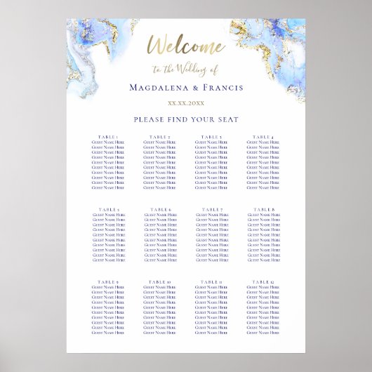 tableau de sièges mariage en marbre bleu (Devant)