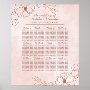 Tableau de sièges Mariage en or rose et Rose