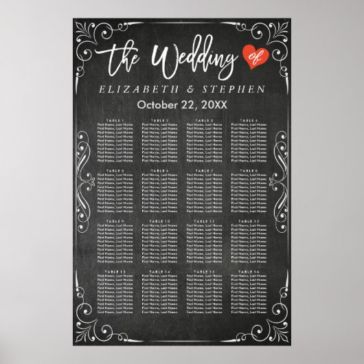 Tableau de sièges Mariage en tableau noir et blanc (Devant)