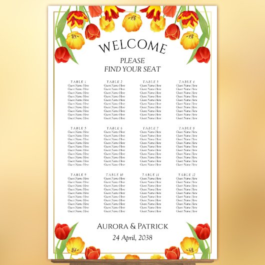 Tableau de sièges Mariage floral blanc Tulipe de p