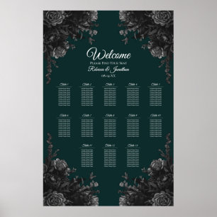 Tableau de sièges Mariage gothique gris-noir vert