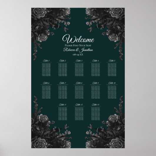 Tableau de sièges Mariage gothique gris-noir vert  (Devant)