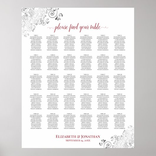 Tableau de sièges Mariage Lacy Argent et Rouge 30 (Devant)