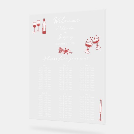 Tableau de sièges Mariage marron avec Doodles tiré (Angle)