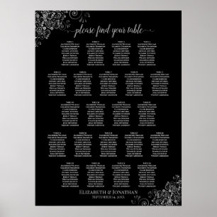 Tableau de sièges Mariage noir et argent 22