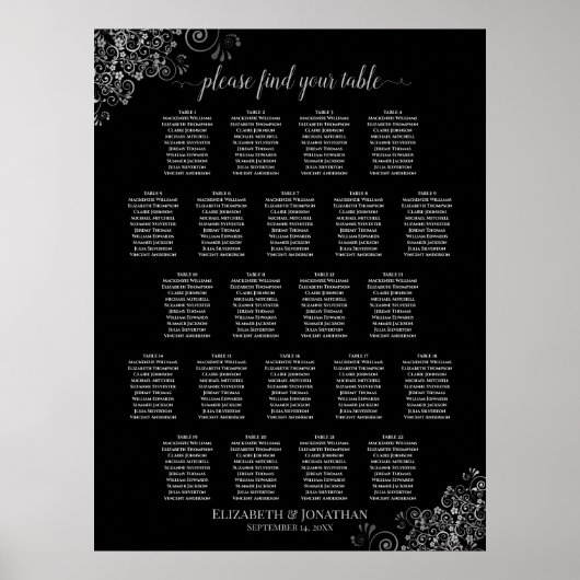 Tableau de sièges Mariage noir et argent 22 (Devant)