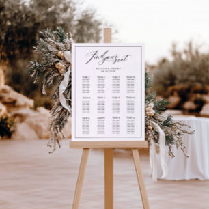 Tableau de sièges Mariage noir et blanc avec scrip