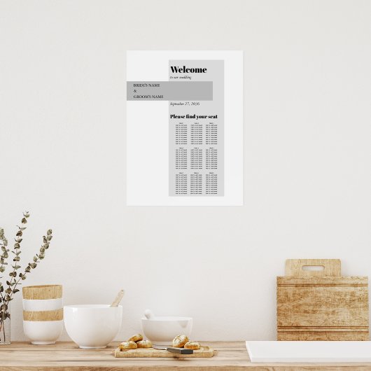 Tableau de sièges Mariage noir et blanc moderne (Cuisine)