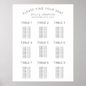 Tableau de sièges Mariage noir et blanc simple (Devant)