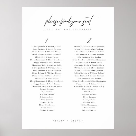 Tableau de sièges Mariage noir et blanc simple et (Devant)