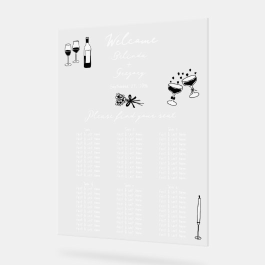 Tableau de sièges Mariage pour Doodles à main noir (Angle)