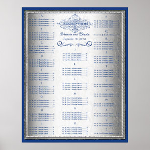 Tableau de sièges Mariage rétro bleu et argent