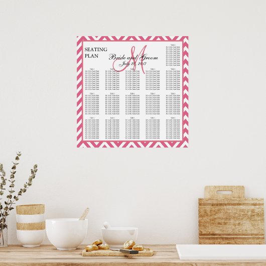 Tableau de sièges Mariage rose Chevron Zig Zag (Cuisine)