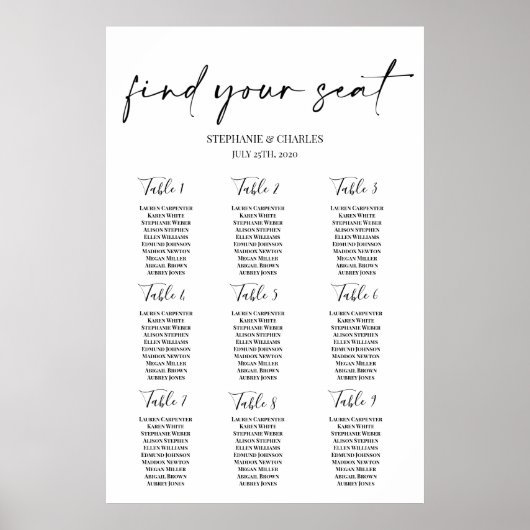 Tableau de sièges Mariage simple (Devant)