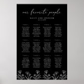 Tableau de sièges Mariage simple à floral noir (Devant)