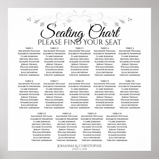 Tableau de sièges Mariage simple élégant de 14 tab (Devant)