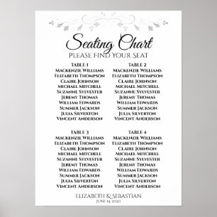 Tableau de sièges Mariage simple en noir et blanc