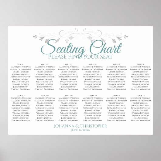 Tableau de sièges Mariage turquoise et gris 12 (Devant)