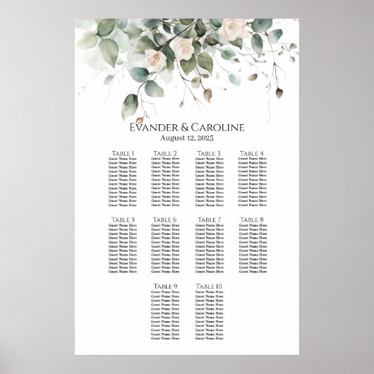 Tableau de sièges mariage vert et rose 10 tables (Devant)