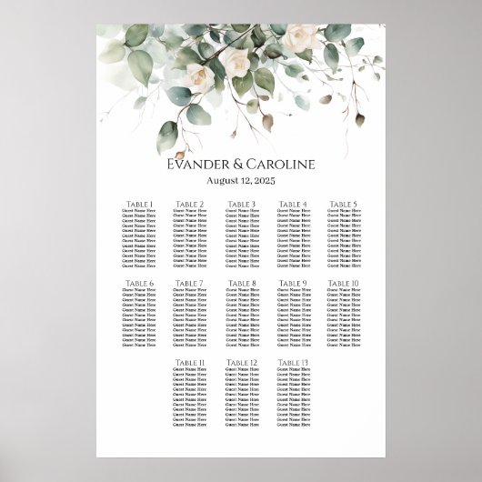 Tableau de sièges mariage vert et rose 13 tables (Devant)