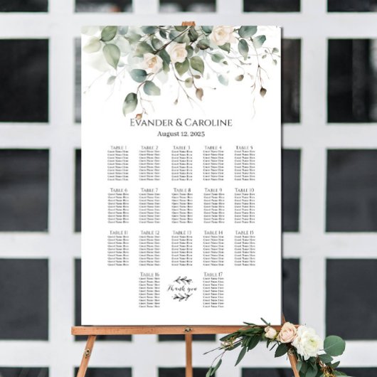 Tableau de sièges mariage vert et rose 17 tables