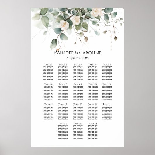 Tableau de sièges mariage vert et rose 18 tables (Devant)