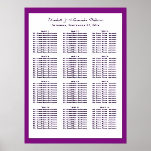 Tableau de sièges Mariage violet simple et chic |  (Devant)