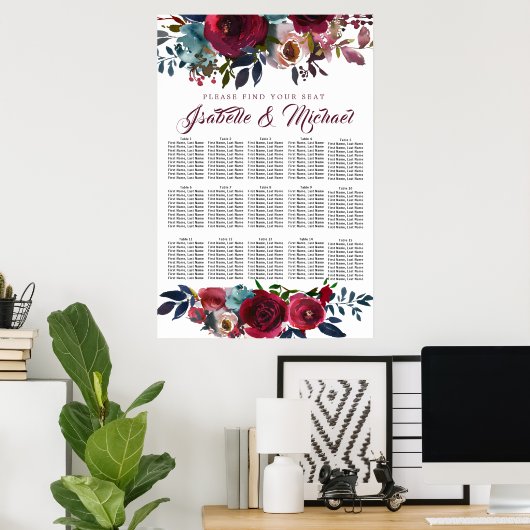 Tableau de sièges Mariages à 15 tables de fleurs r (Bureau à domicile)