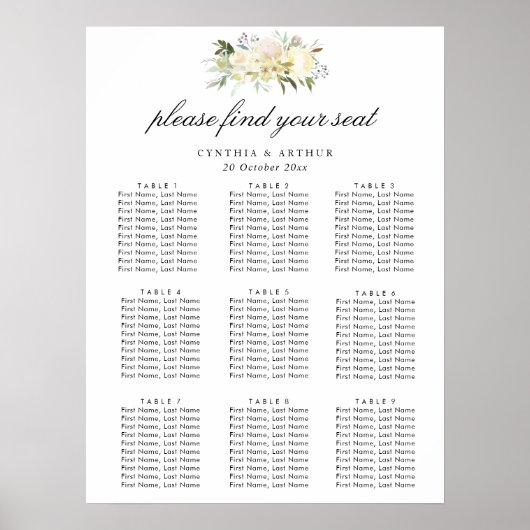 tableau de sièges mariages à fleurs blanches en iv (Devant)