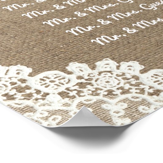 Tableau de sièges mariages | Burlap et dentelle ru (Coin)