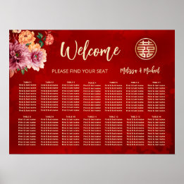 Tableau de sièges Mariages chinois rouge de pivoin