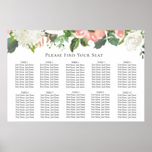 Tableau de sièges Mariages floral blanc et blanc