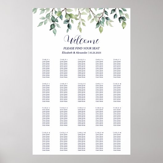 Tableau de sièges minimaliste simple feuille maria (Devant)