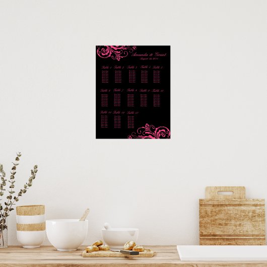 Tableau de sièges rose et noir chic (Cuisine)