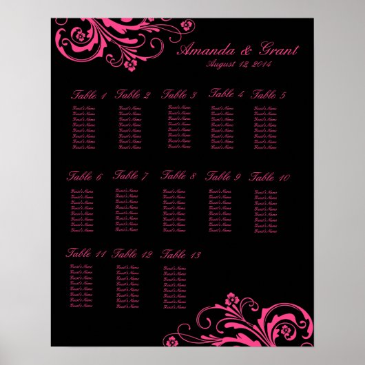 Tableau de sièges rose et noir chic (Devant)