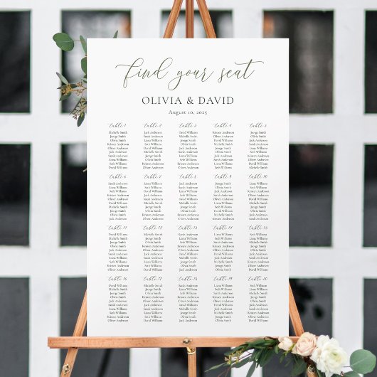 Tableau de sièges Sage Green Script 20 table