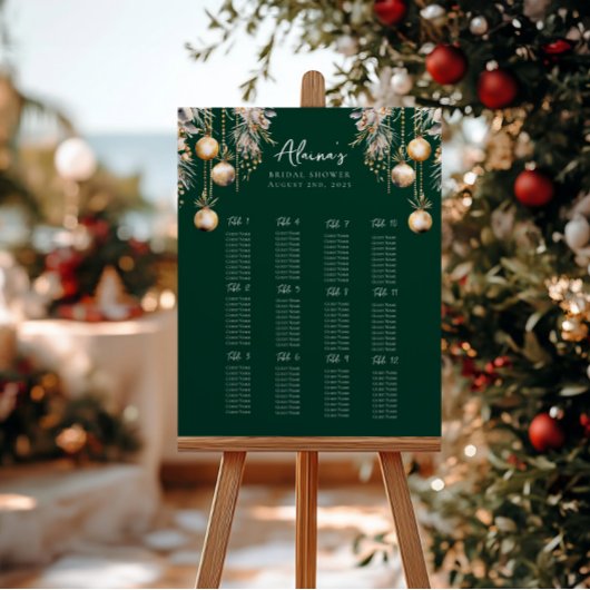 Tableau de sièges verts | Thème nuptiale de Noël H