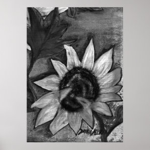Tableau de tournesol noir et blanc affiche moderne