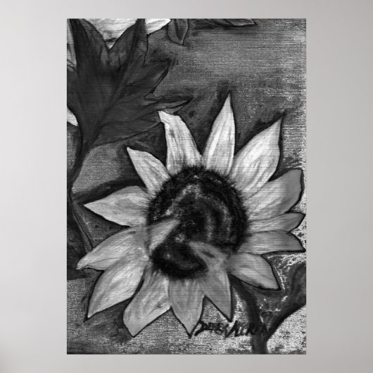 Tableau de tournesol noir et blanc affiche moderne (Devant)
