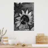 Tableau de tournesol noir et blanc affiche moderne (Cuisine)