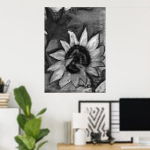 Tableau de tournesol noir et blanc affiche moderne (Bureau à domicile)